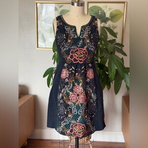 Anthropologie Moulinette Soeurs Dress with Colorful Floral Embroidery & pockets